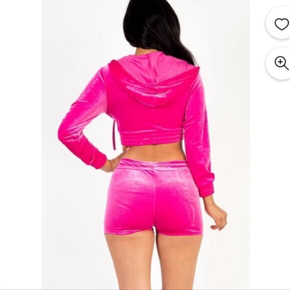 CAPPELLA Velour pink zip-up cropped hooded jacket & shorts set sz (S) - Picture 6 of 10